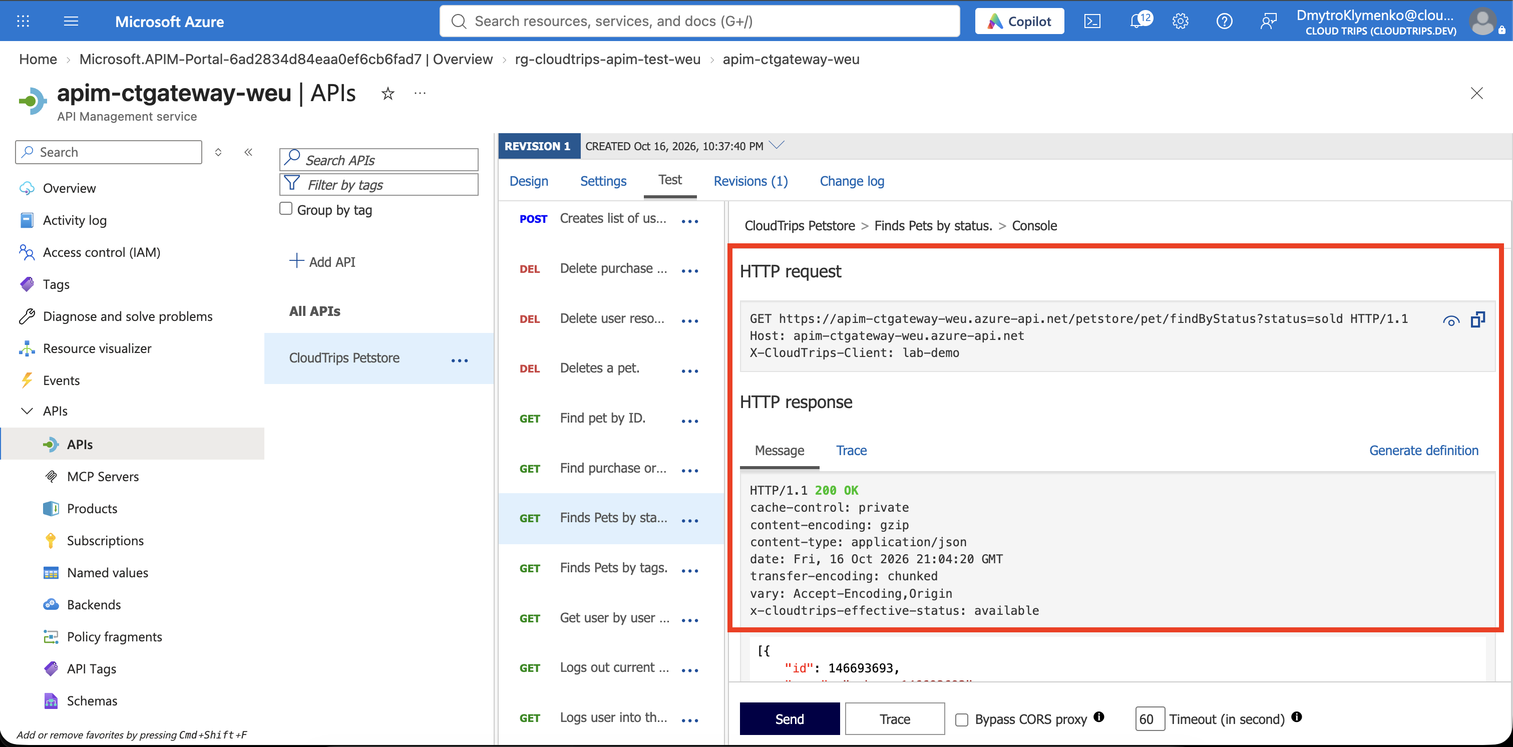Successful gateway call with status sold in the request and X-CloudTrips-Effective-Status available in the response headers.