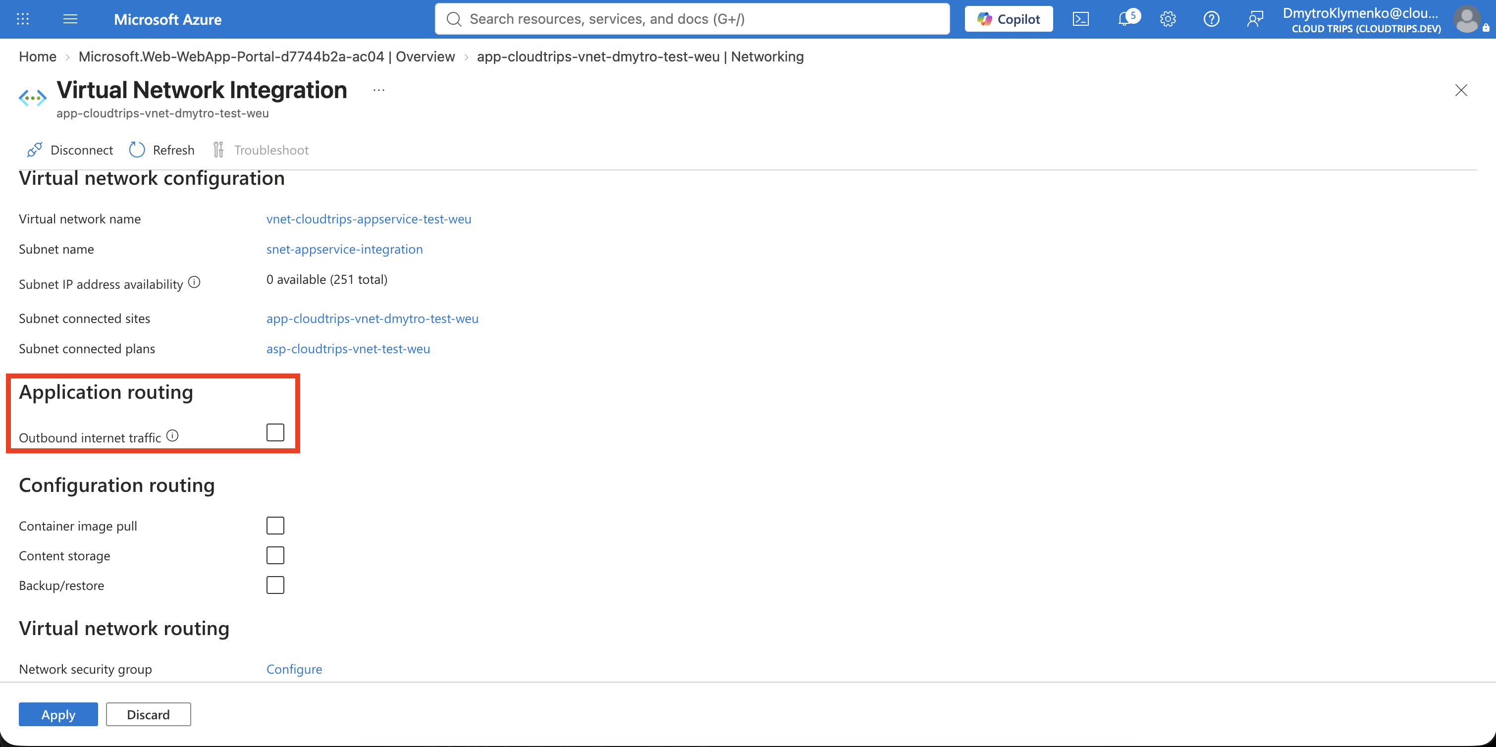 App Service Networking mit VNet Integration zu snet-appservice-integration