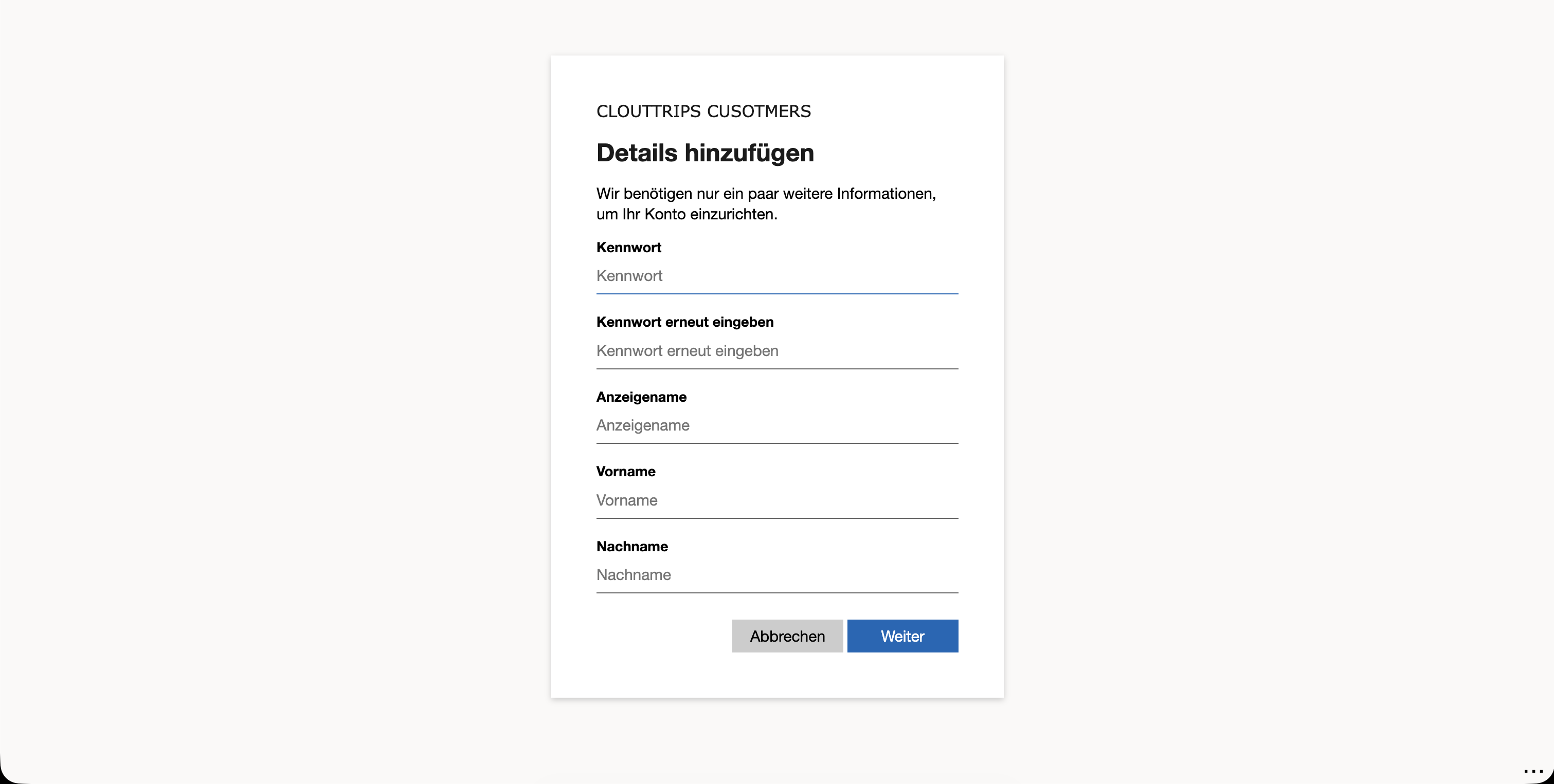 Run user flow page showing the customer sign-up experience