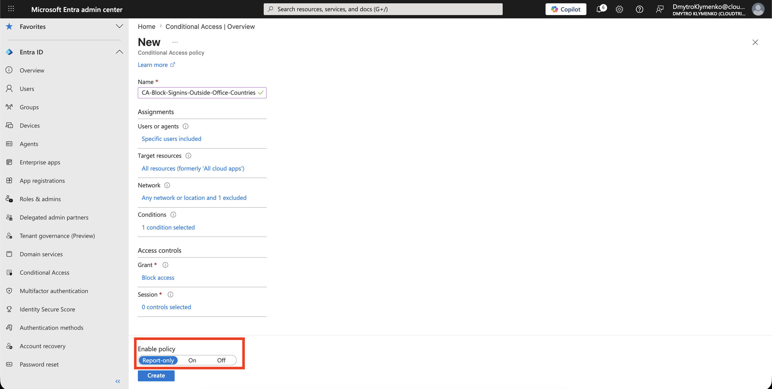 Conditional Access Policy im Report-only Mode