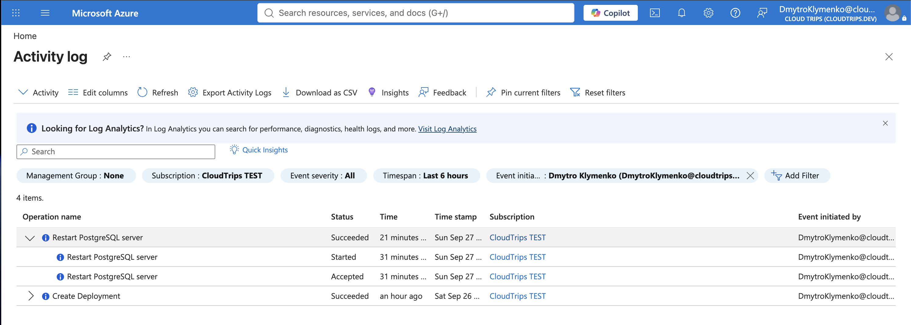High availability page after planned failover showing Healthy status and a successful completion notification