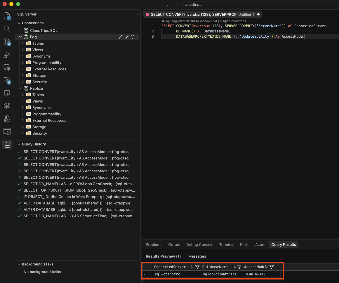Abfrage über den unveränderten Listener nach dem Failover mit sql-ctappfrc und READ_WRITE