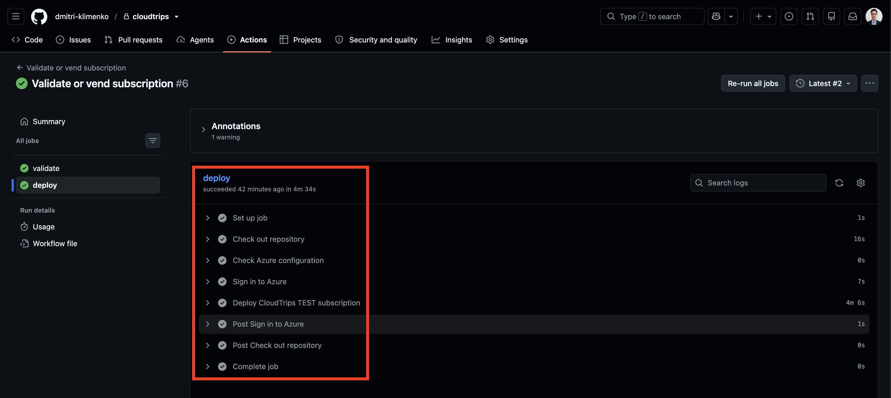 Durch den Vending-Workflow erstelltes CloudTrips TEST unter Online