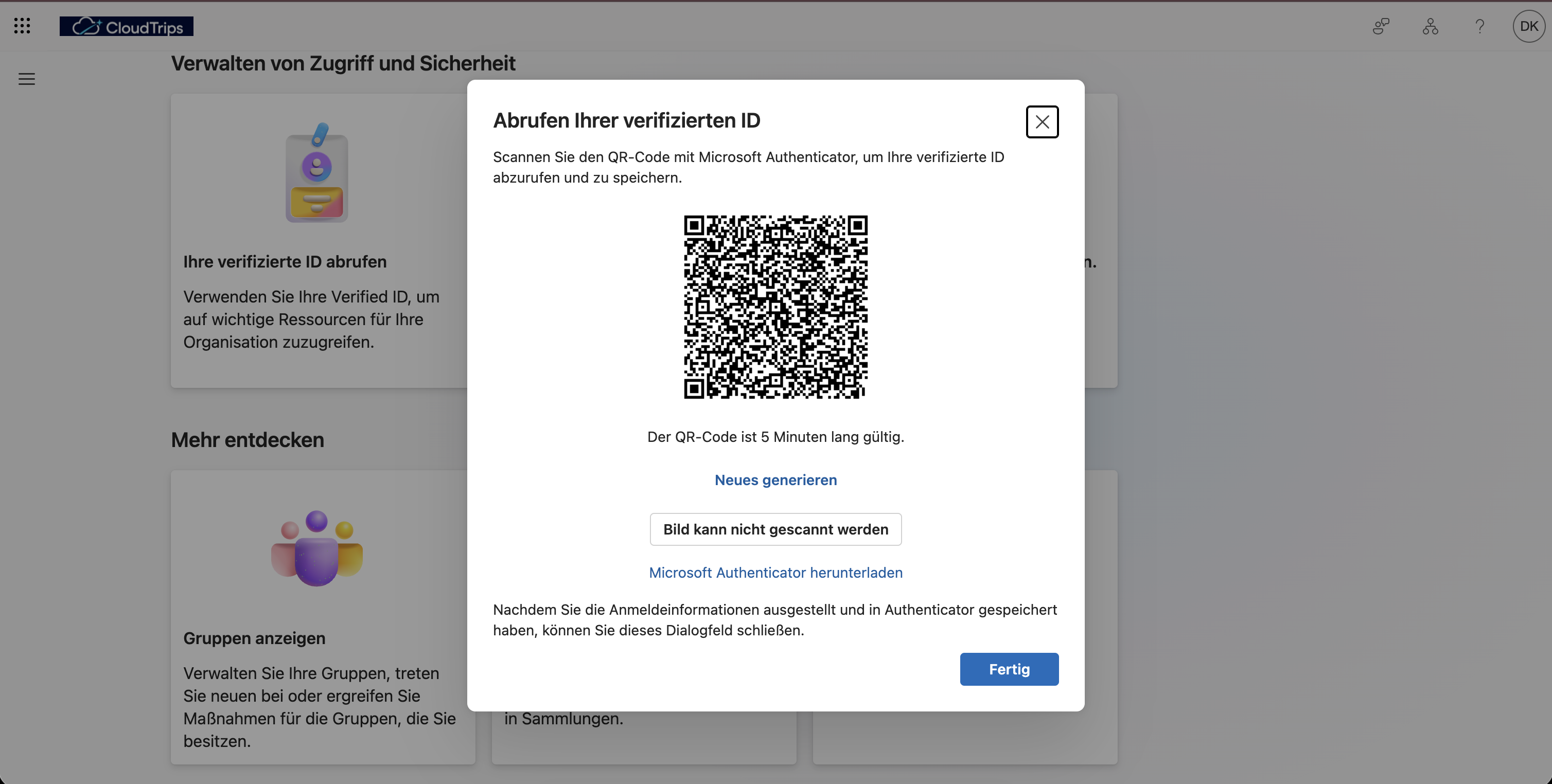 Credential Issuance Seite mit QR-Code fuer den Testbenutzer