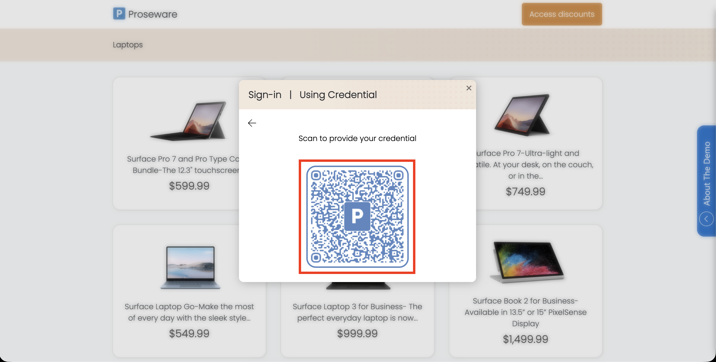 Verifier-Testseite fordert das Verified Employee Credential an