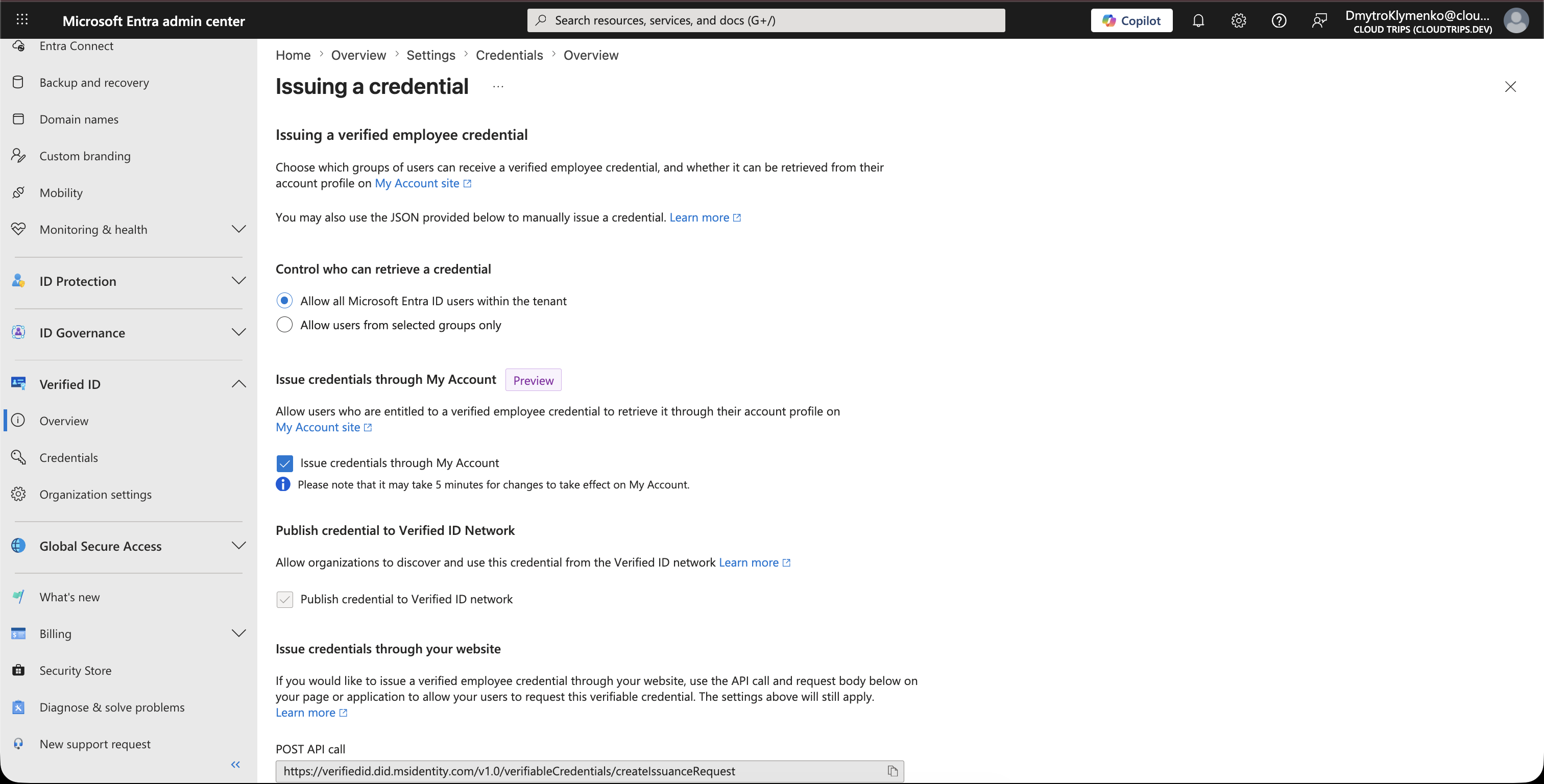 Verified ID Issuing a Credential Overview fuer das Employee Credential