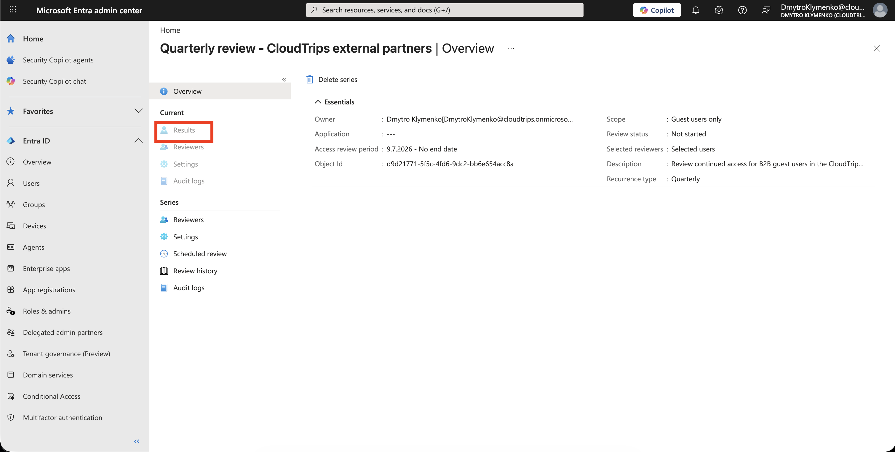 Access Review Entscheidungsseite mit Review-Entscheidungen fuer Gaeste