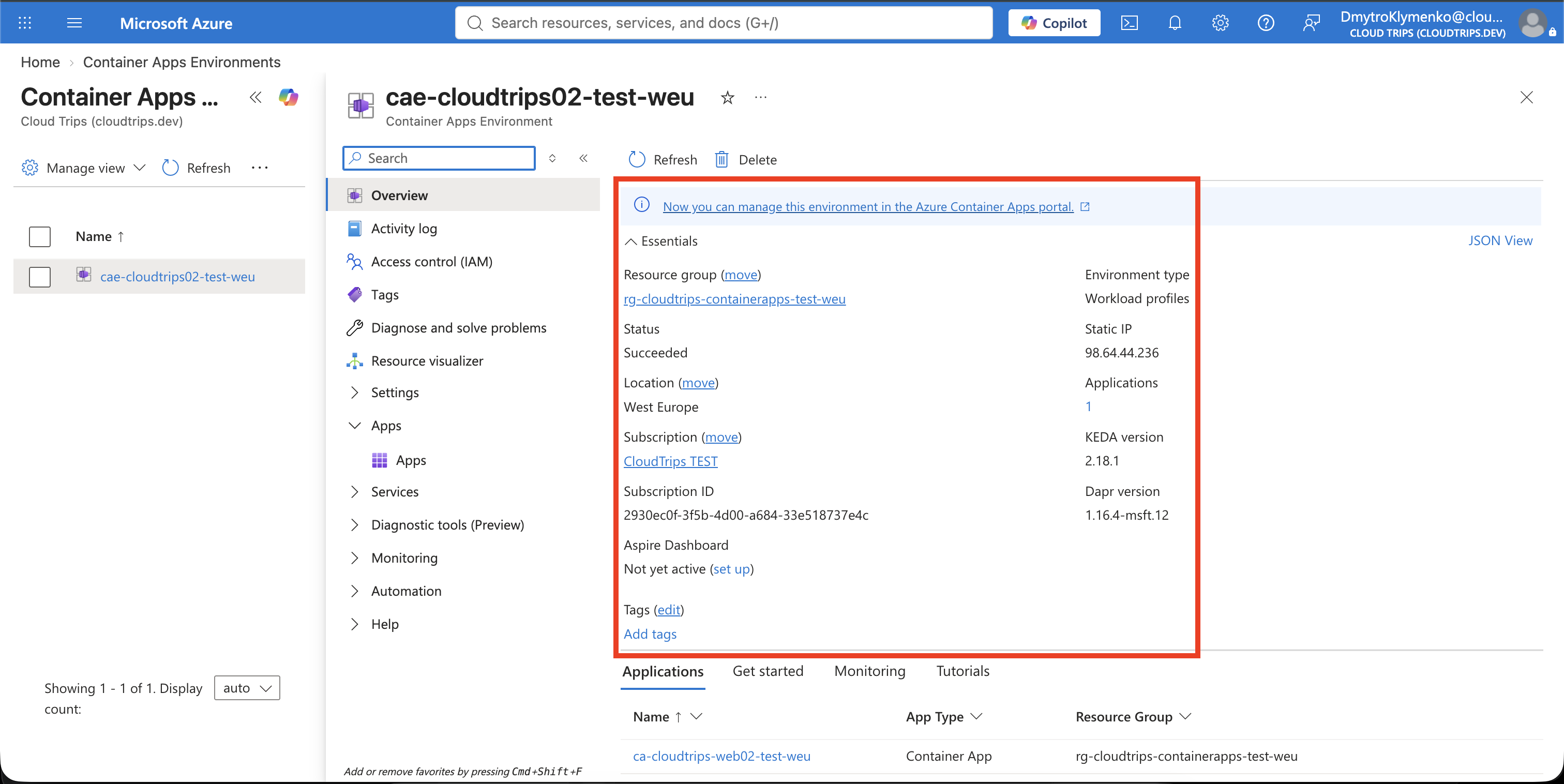 Create Container App mit Environment, öffentlichem Image, Ressourcen und externem Ingress