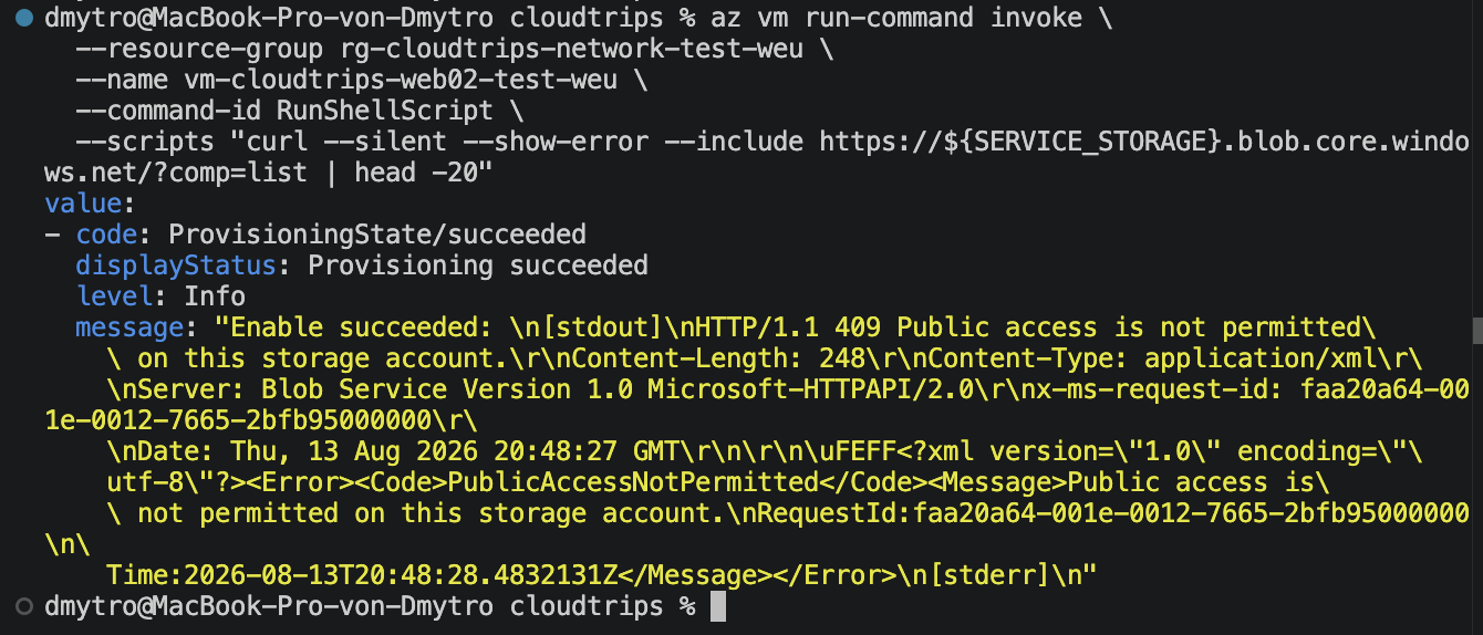 WEB02 erreicht Azure Storage über das erlaubte Service-Endpoint-Subnetz