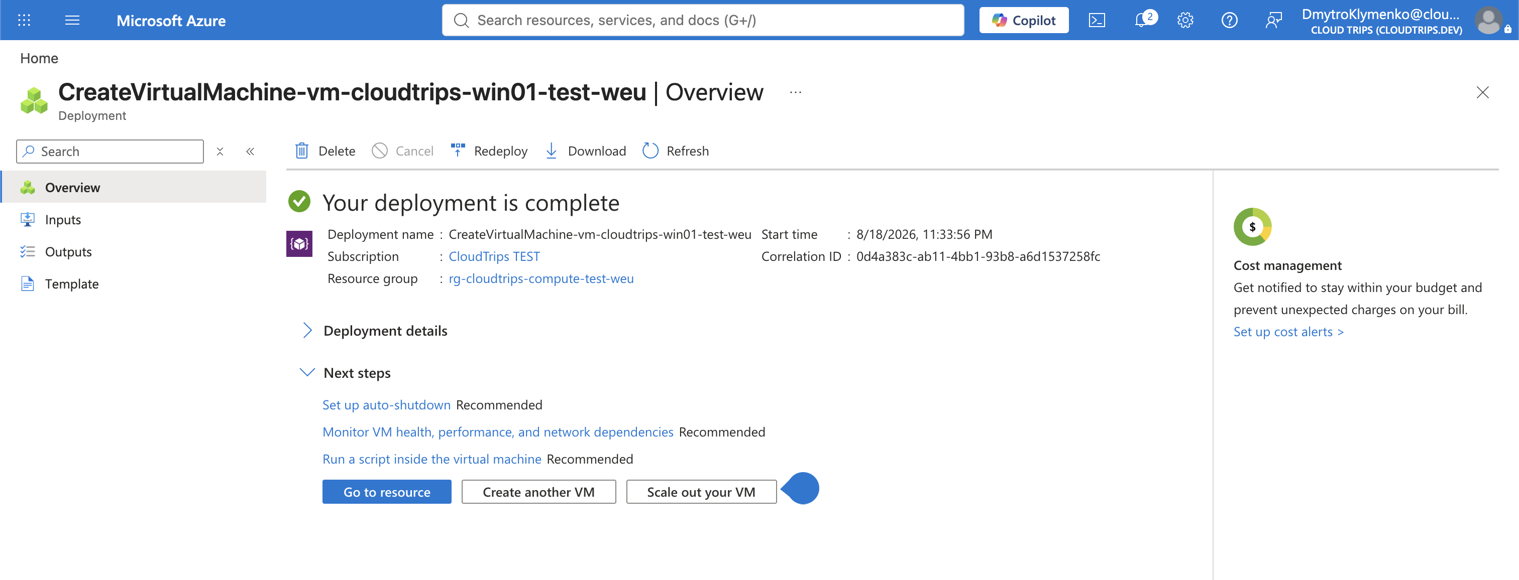 Create a virtual machine review page showing successful validation and the estimated price