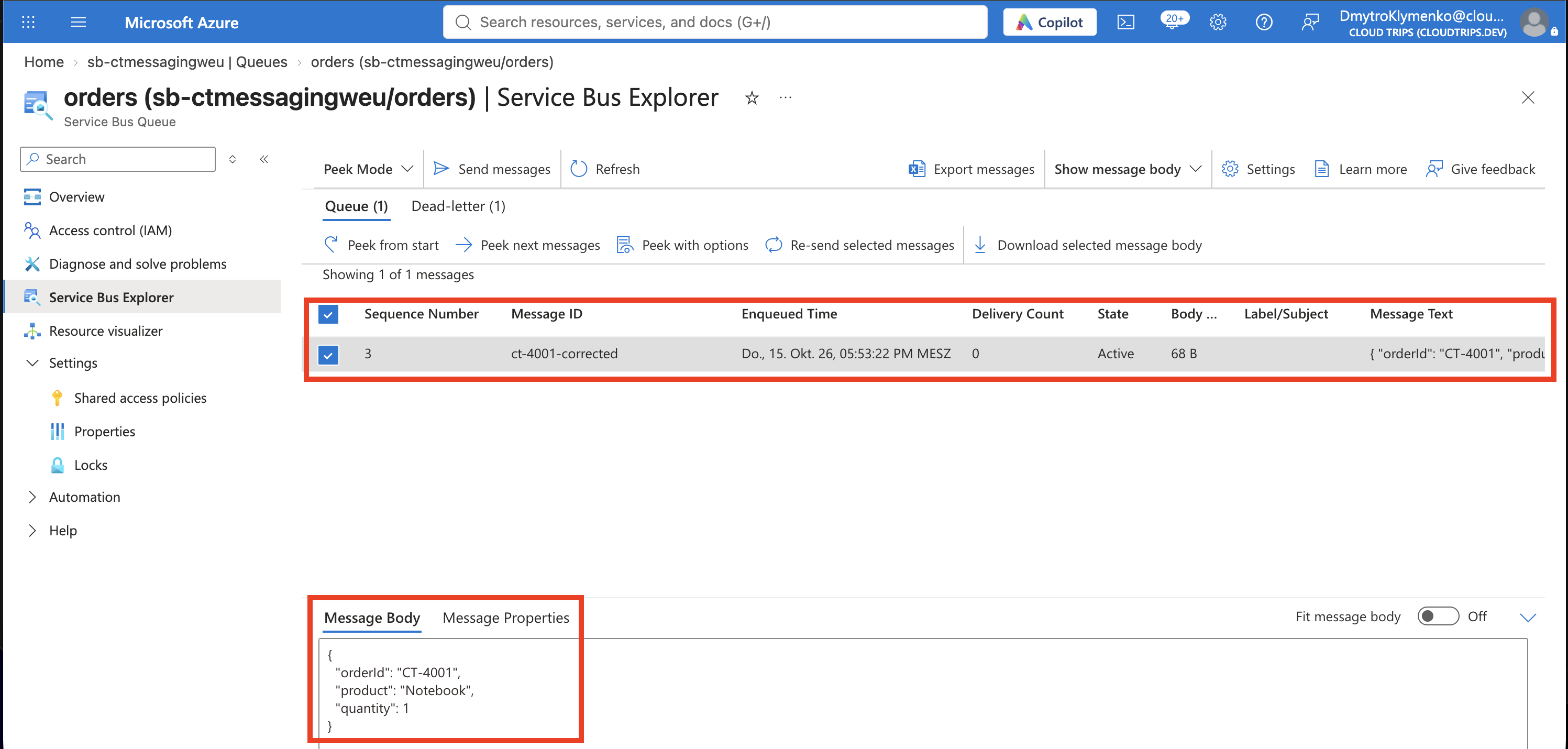 The corrected copy in the normal queue with quantity 1.
