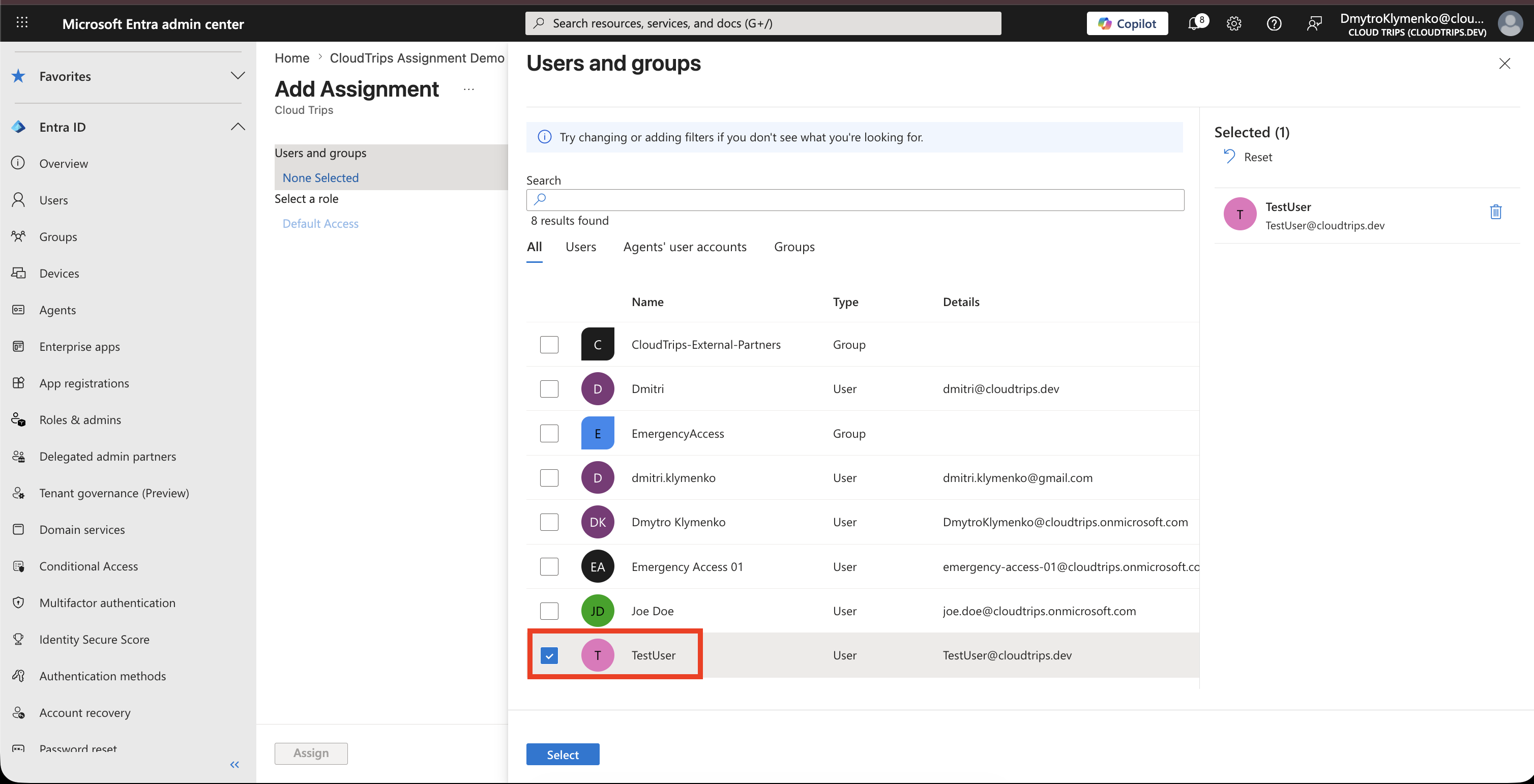 Users and groups Seite fuer die Enterprise Application