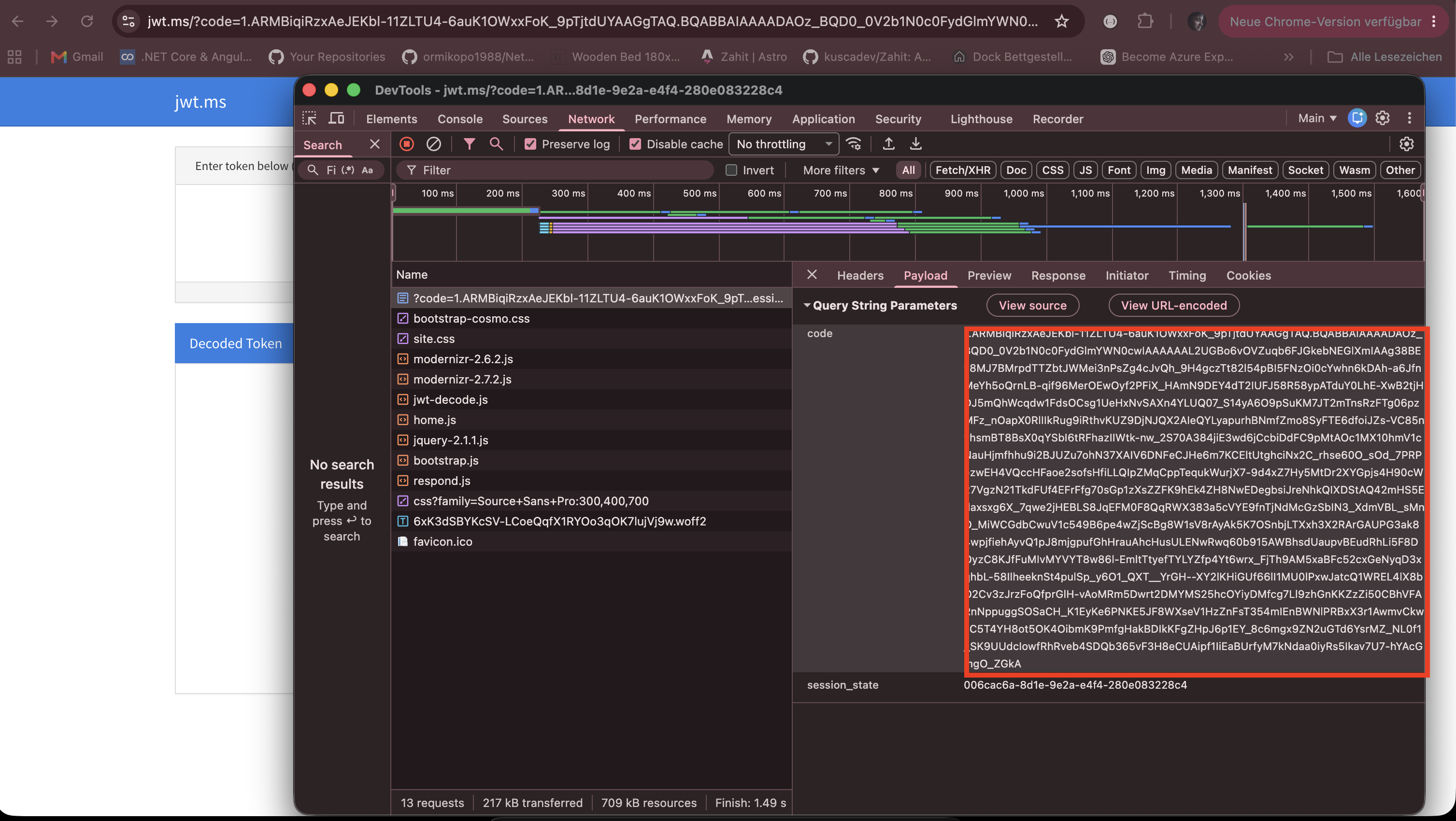 Code im Browser bei erfolgreichem Zugriff