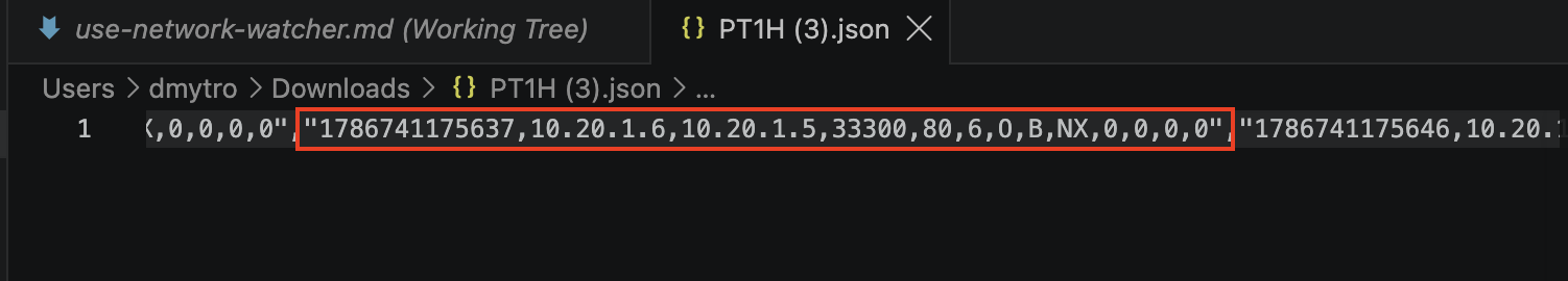 JSON Flow Tuple der WEB02-zu-WEB01-Verbindung auf TCP-Port 80